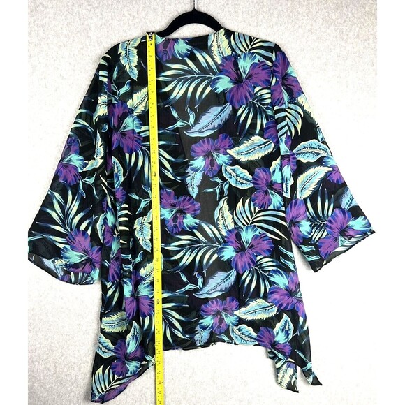Colleen Lopez Blouse Womens Small Blue Floral Sheer Kimono Flowy Summer Vacation - Picture 8 of 14